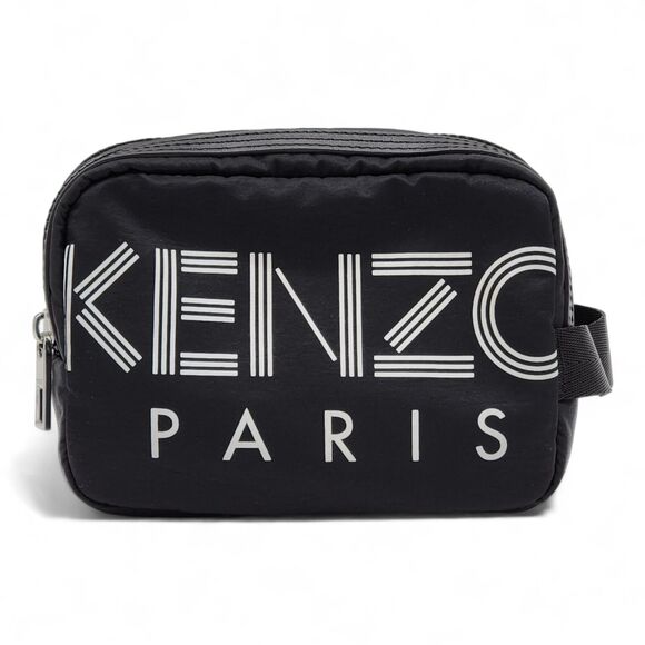 Kenzo Double Zip Logo Print Nylon ClutchBlackNEW